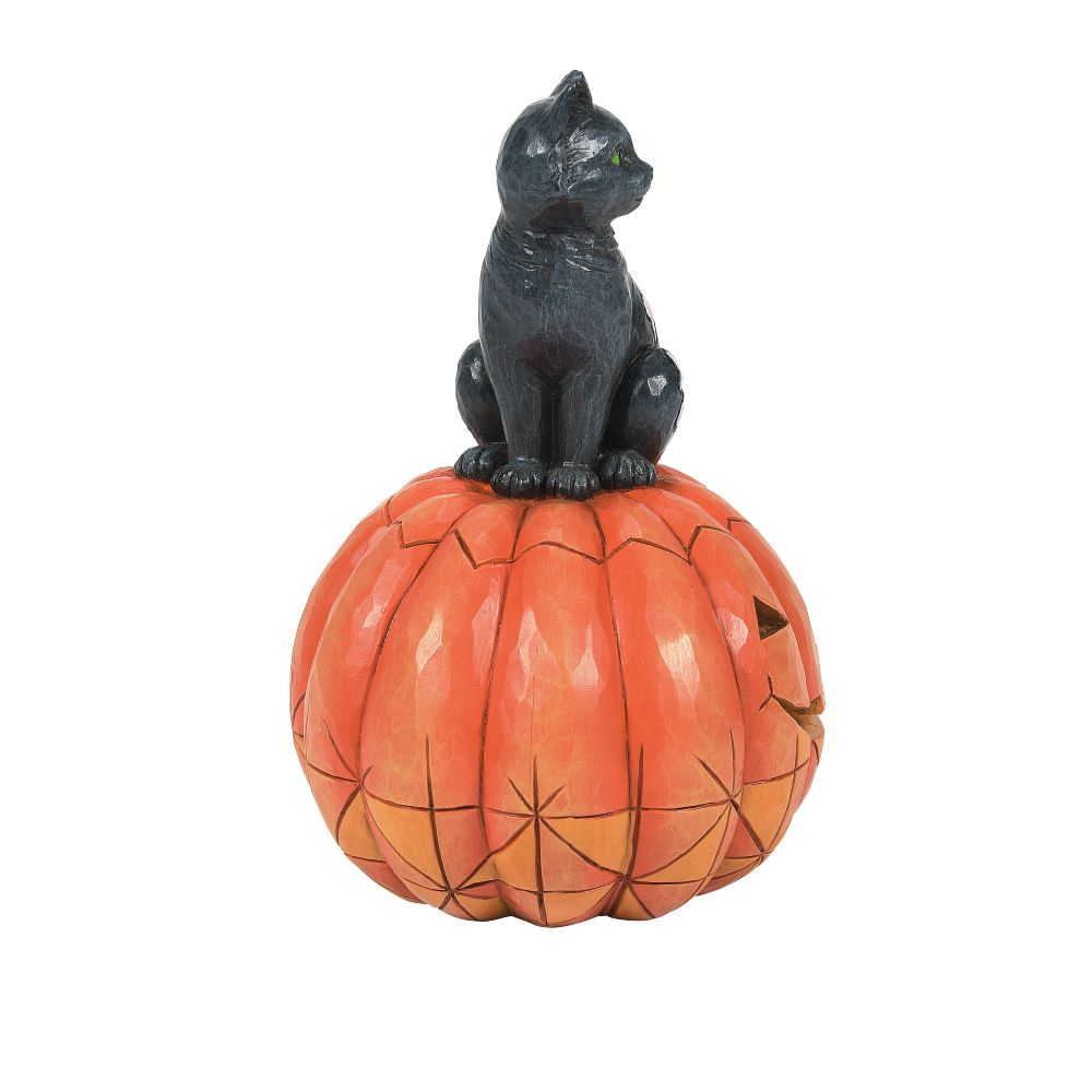 Jim Shore Heartwood Creek: Cat Sitting On Lighted Jack-O-Lantern Figurine