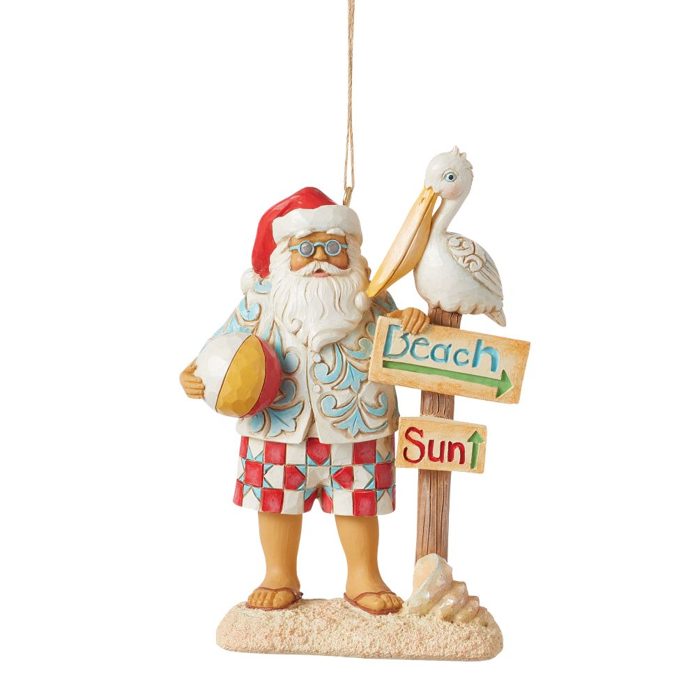 Jim Shore Heartwood Creek: Coastal Santa with Sign and Pelican Hanging Ornament