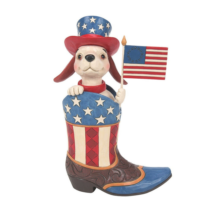 Jim Shore Heartwood Creek: Dog in Patriotic Boot Holding Flag Figurine sparkle-castle