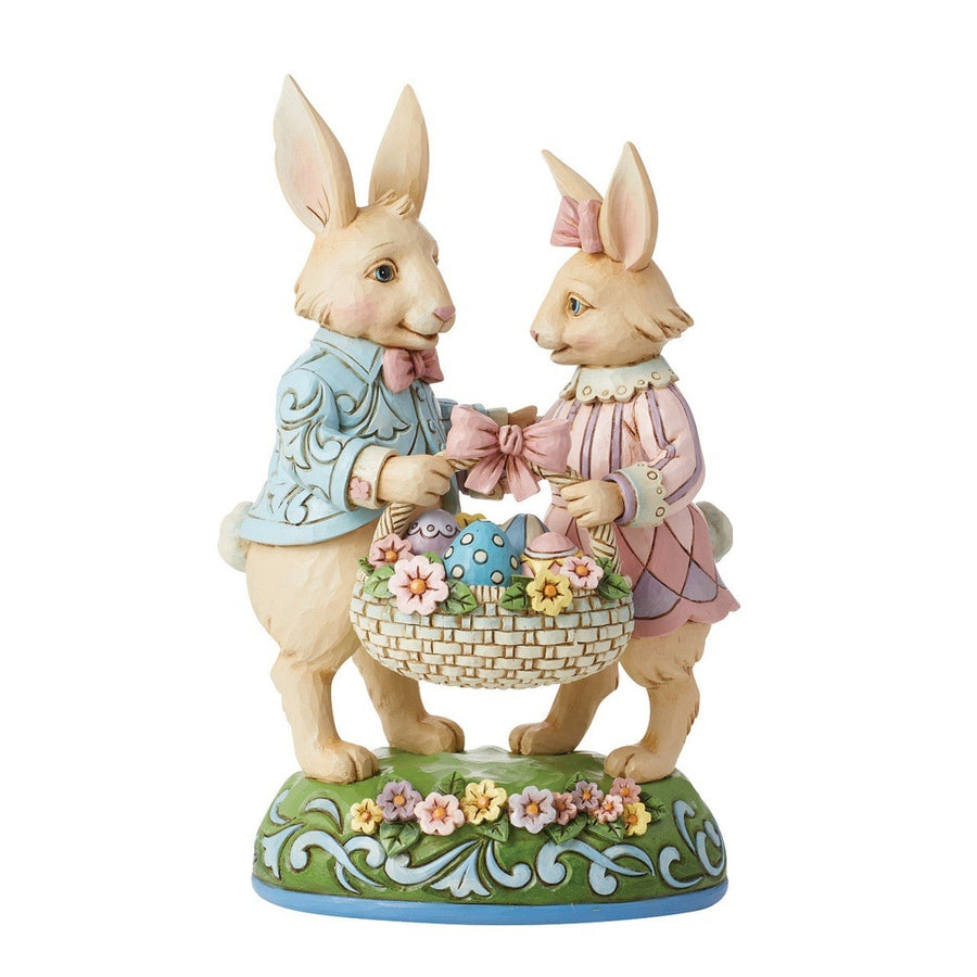 Jim Shore Heartwood Creek: Easter Bunny Couple With Basket Figurine sparkle-castle
