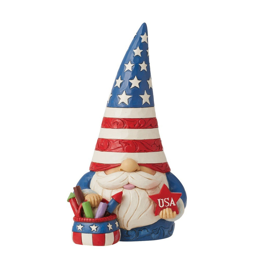 Jim Shore Heartwood Creek: Patriotic Gnome With Fireworks Figurine sparkle-castle