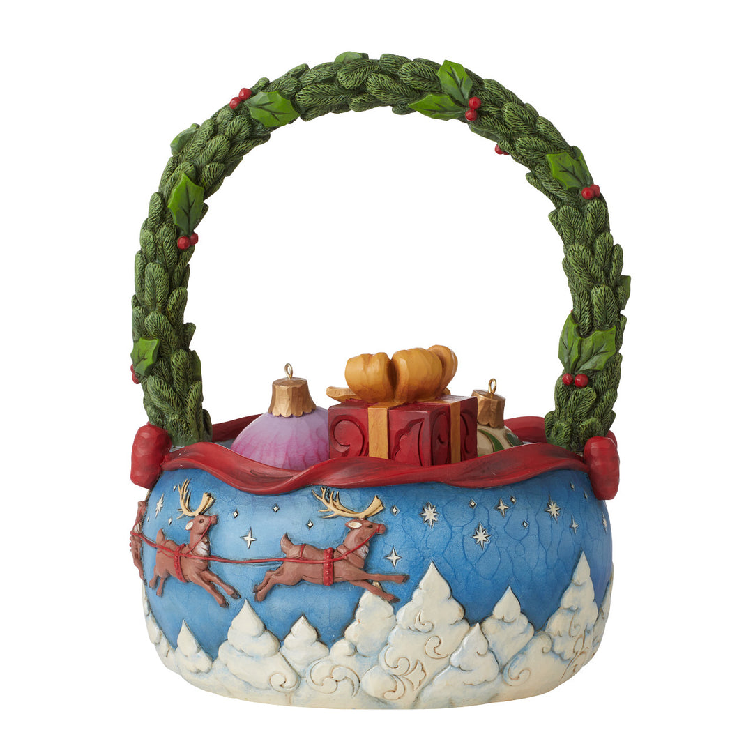 Jim Shore Heartwood Creek: Santa's Sleigh Christmas Basket with Ornaments Figurine, Set of 4 sparkle-castle
