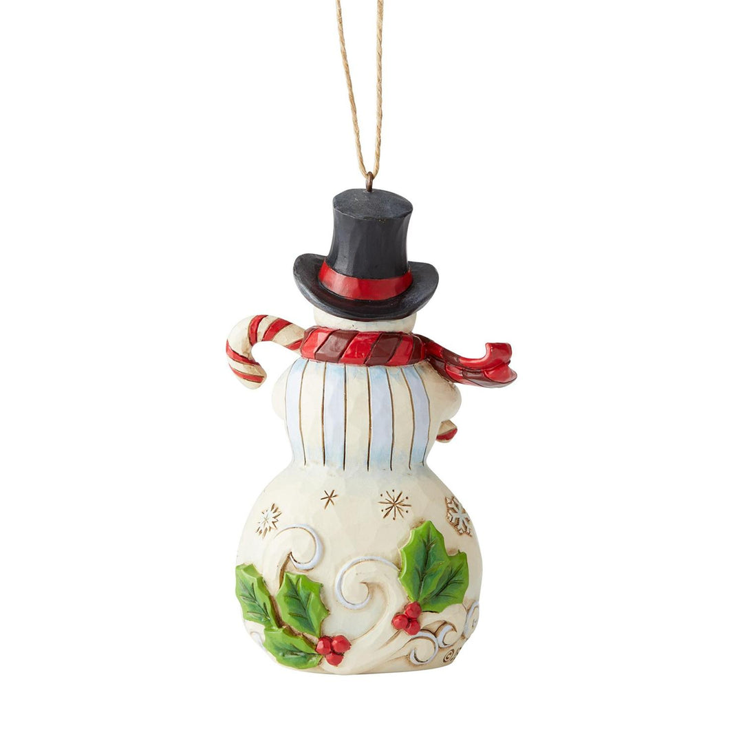 Jim Shore Heartwood Creek: Snowman with Candy Cane Hanging Ornament sparkle-castle
