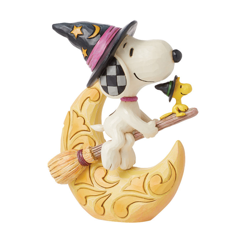Jim Shore Peanuts: Witches Snoopy & Woodstock Flying Over Moon Figurine sparkle-castle