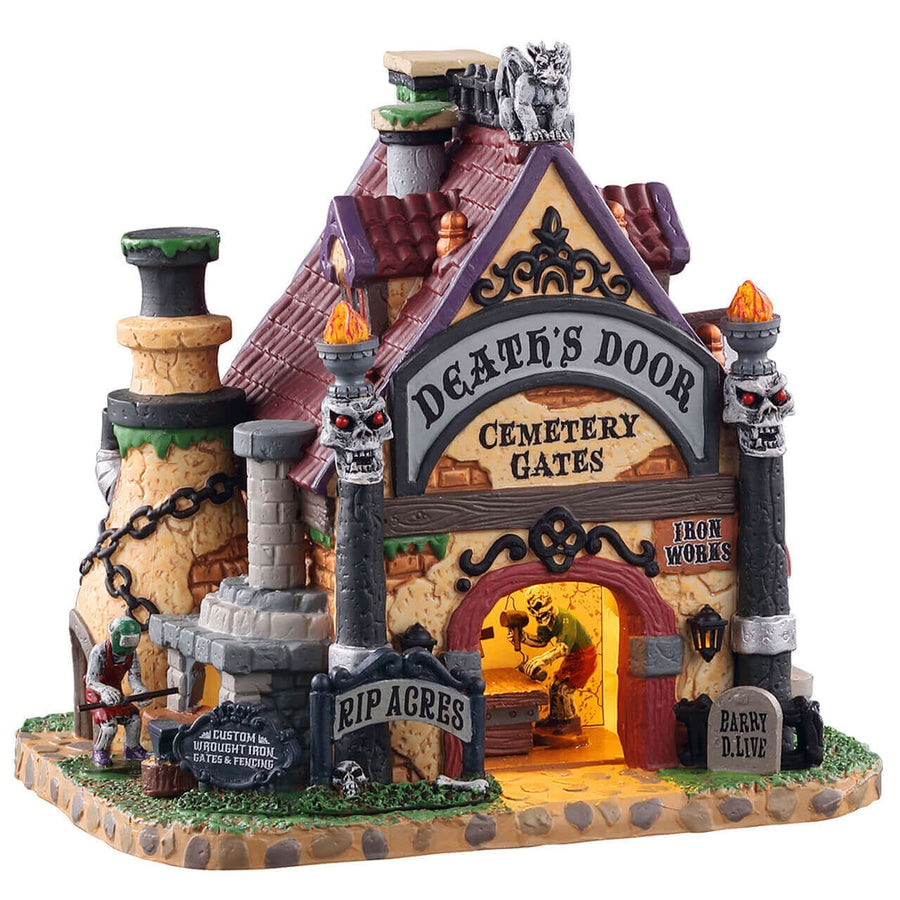 Lemax Spooky Town Halloween Village: Death's Door Cemetery Gates sparkle-castle