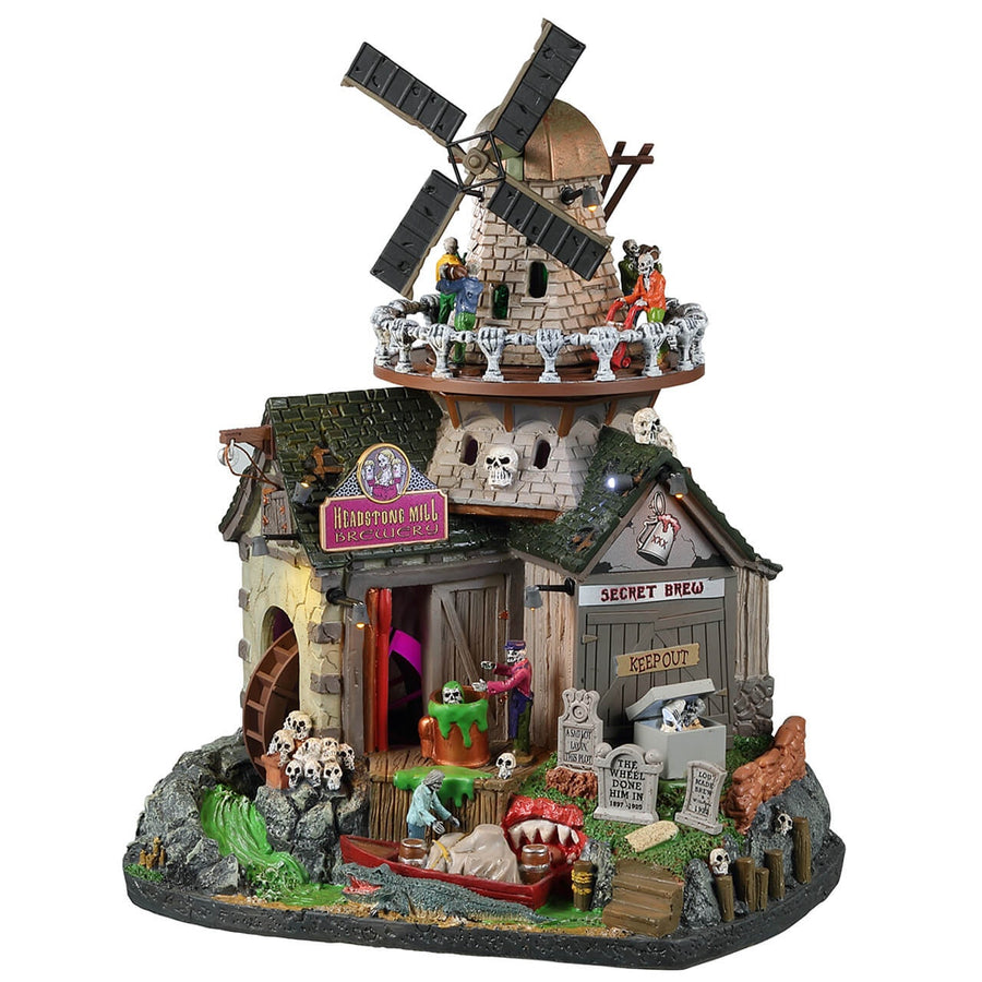 Lemax Spooky Town Halloween Village: Headstone Mill Brewery sparkle-castle