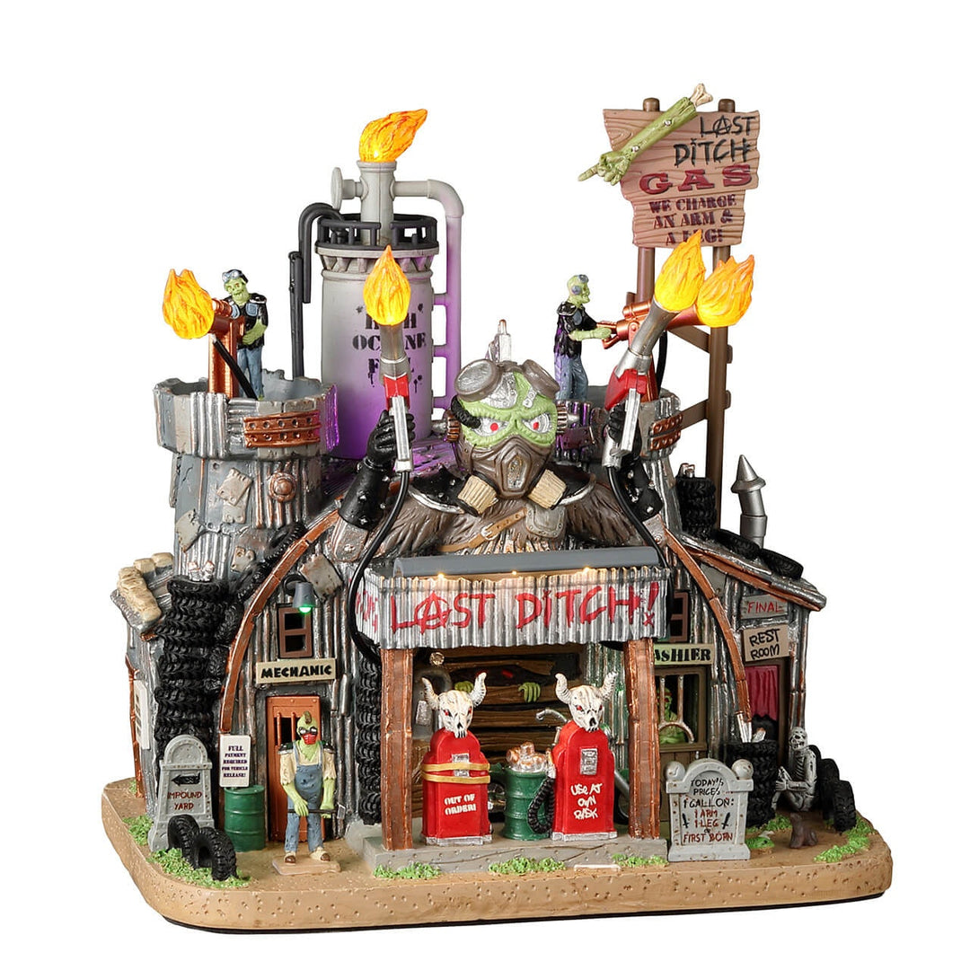 Lemax Spooky Town Halloween Village: Last Ditch Gas & Salvage sparkle-castle