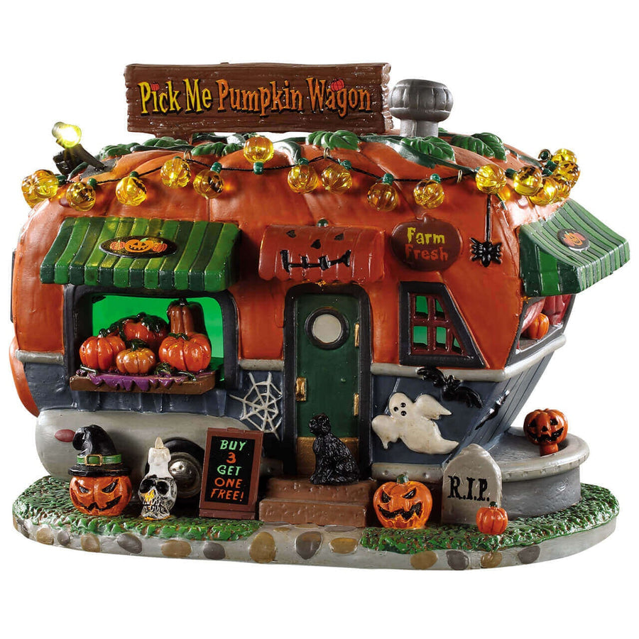 Lemax Spooky Town Halloween Village: Pick Me Pumpkin Wagon sparkle-castle