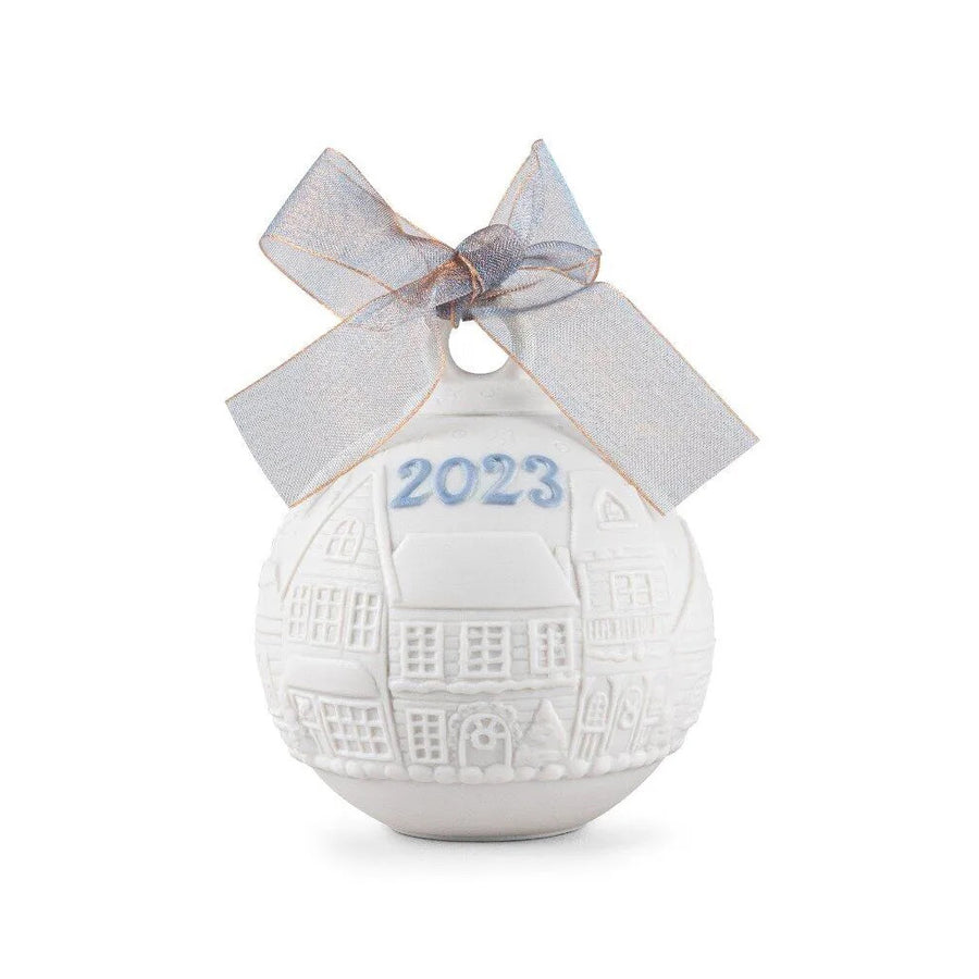 Lladró Holiday Collection: 2023 Christmas Ball Blue Hanging Ornament sparkle-castle