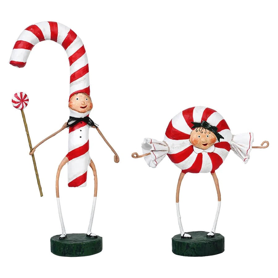 Lori Mitchell Christmas Collection: Patsy & Peppie Mint Candy Cane Figurines, Set of 2 sparkle-castle