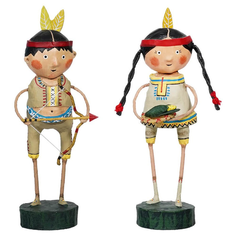 Lori Mitchell Harvest Collection: Indian Guide & Princess Figurines, Set of 2 sparkle-castle