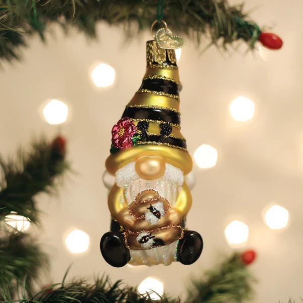 Old World Christmas: Bee Happy Gnome Hanging Ornament sparkle-castle