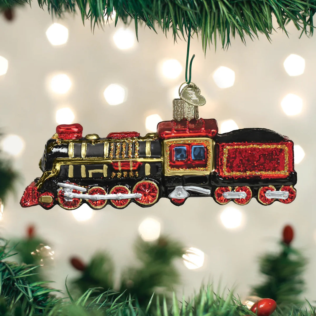 Old World Christmas: Coal Train Hanging Ornament sparkle-castle