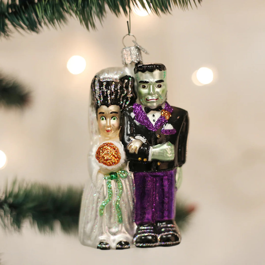 Old World Christmas: Frankenstein & Bride Hanging Ornament sparkle-castle