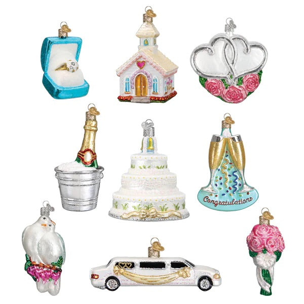 Old World Christmas: Just Married Collection Hanging Ornaments, Set of 9 sparkle-castle