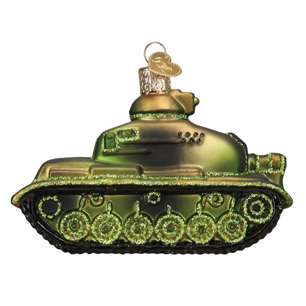 Old World Christmas: Military Tank Hanging Ornament sparkle-castle