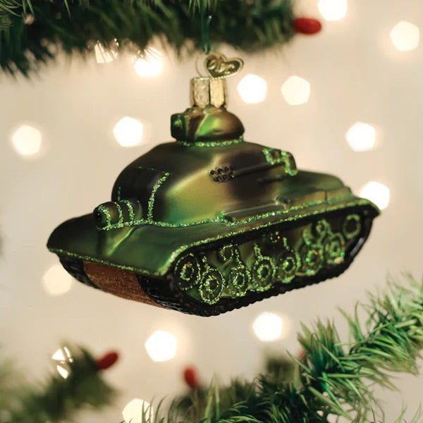 Old World Christmas: Military Tank Hanging Ornament sparkle-castle