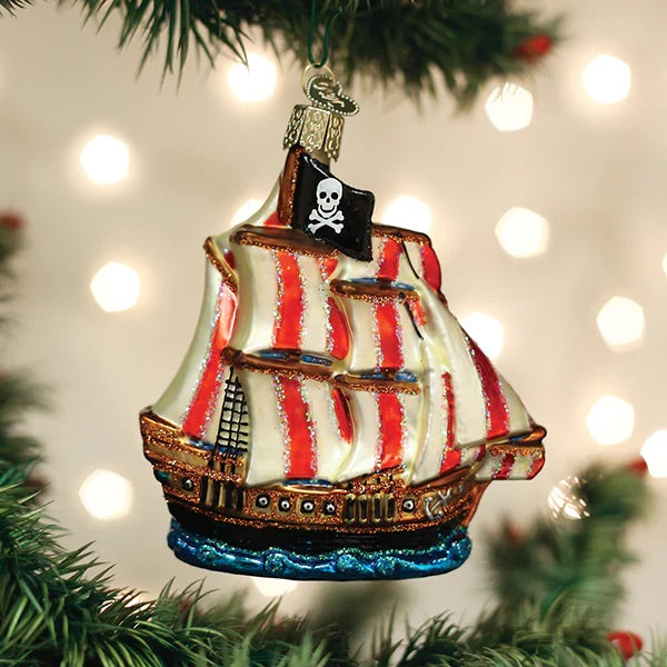 Old World Christmas: Pirate Ship Hanging Ornament sparkle-castle