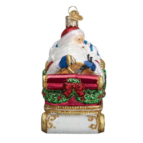 Old World Christmas: Santa In Sleigh Hanging Ornament sparkle-castle