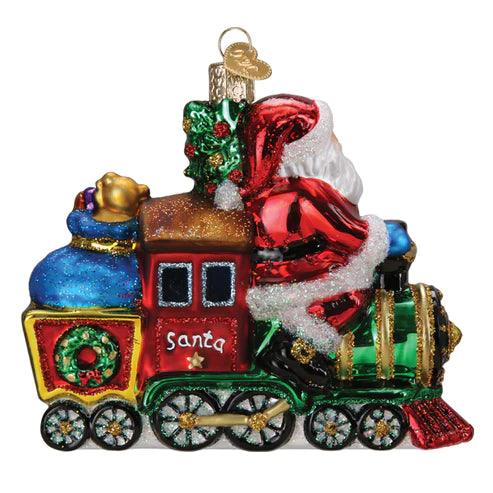 Old World Christmas: Santa On Locomotive Hanging Ornament sparkle-castle