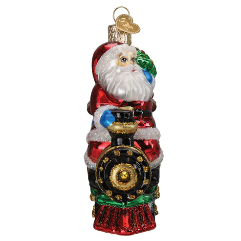 Old World Christmas: Santa On Locomotive Hanging Ornament sparkle-castle