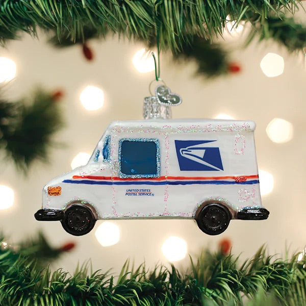 Old World Christmas: USPS Mail Truck Hanging Ornament sparkle-castle