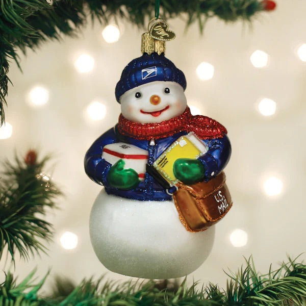 Old World Christmas: USPS Snowman Hanging Ornament sparkle-castle