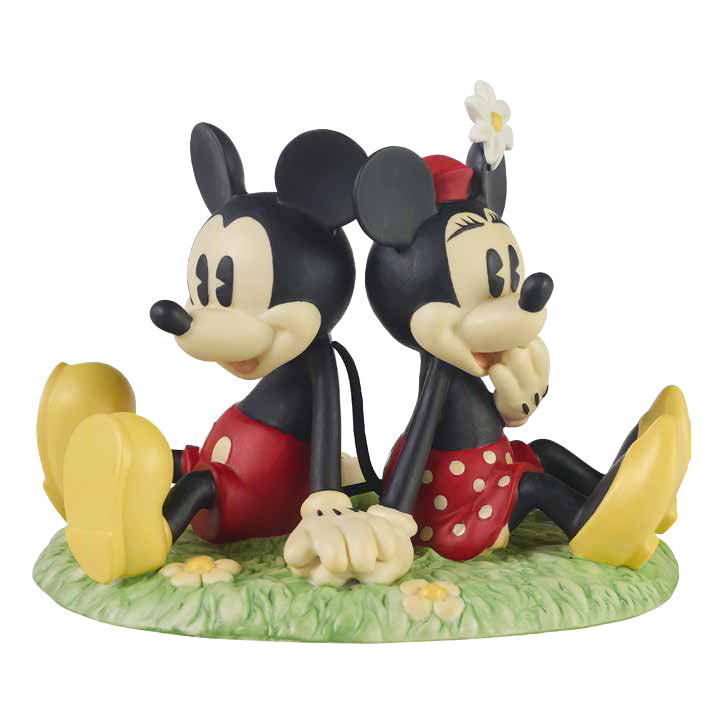 Precious Moments Disney Showcase: Mickey & Minnie Sitting In Grass Holding Hands Figurine sparkle-castle