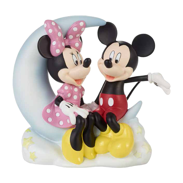 Precious Moments Disney Showcase: Mickey & Minnie Sitting On The Moon Figurine sparkle-castle
