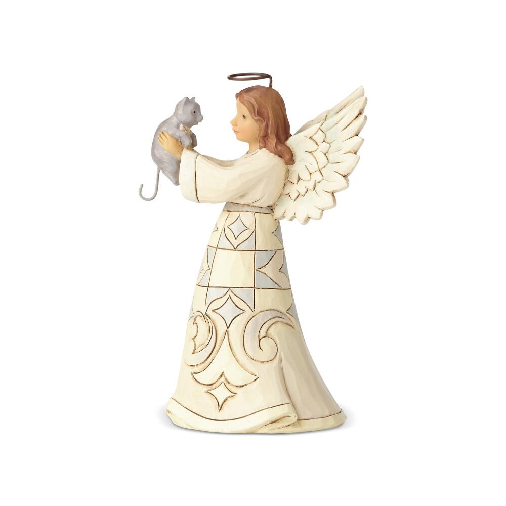 Jim Shore Heartwood Creek: White Woodland Pint Sized Angel Cat Figurine sparkle-castle