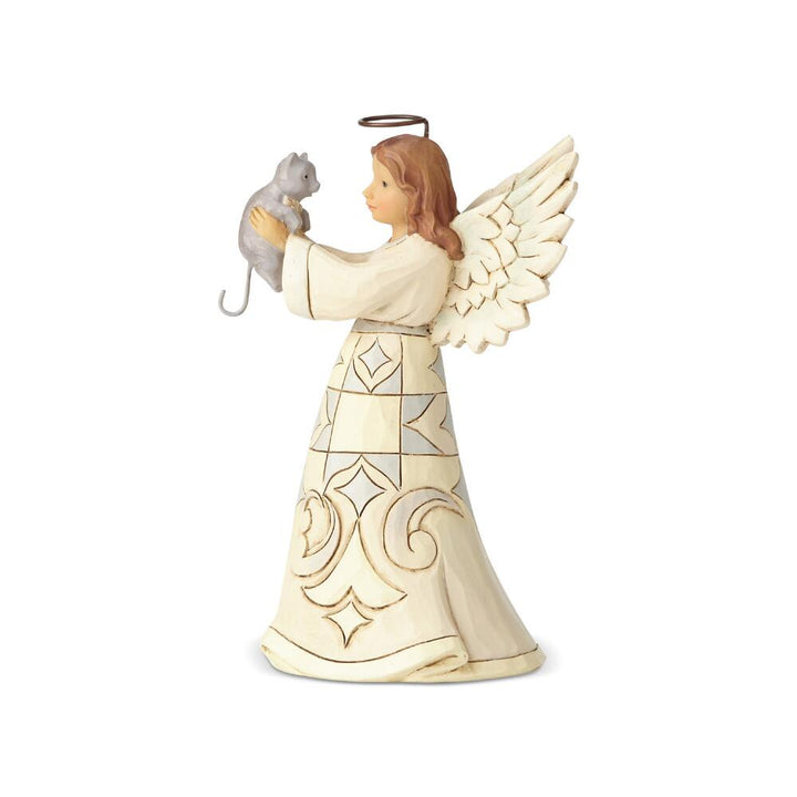 Jim Shore Heartwood Creek: White Woodland Pint Sized Angel Cat Figurine sparkle-castle