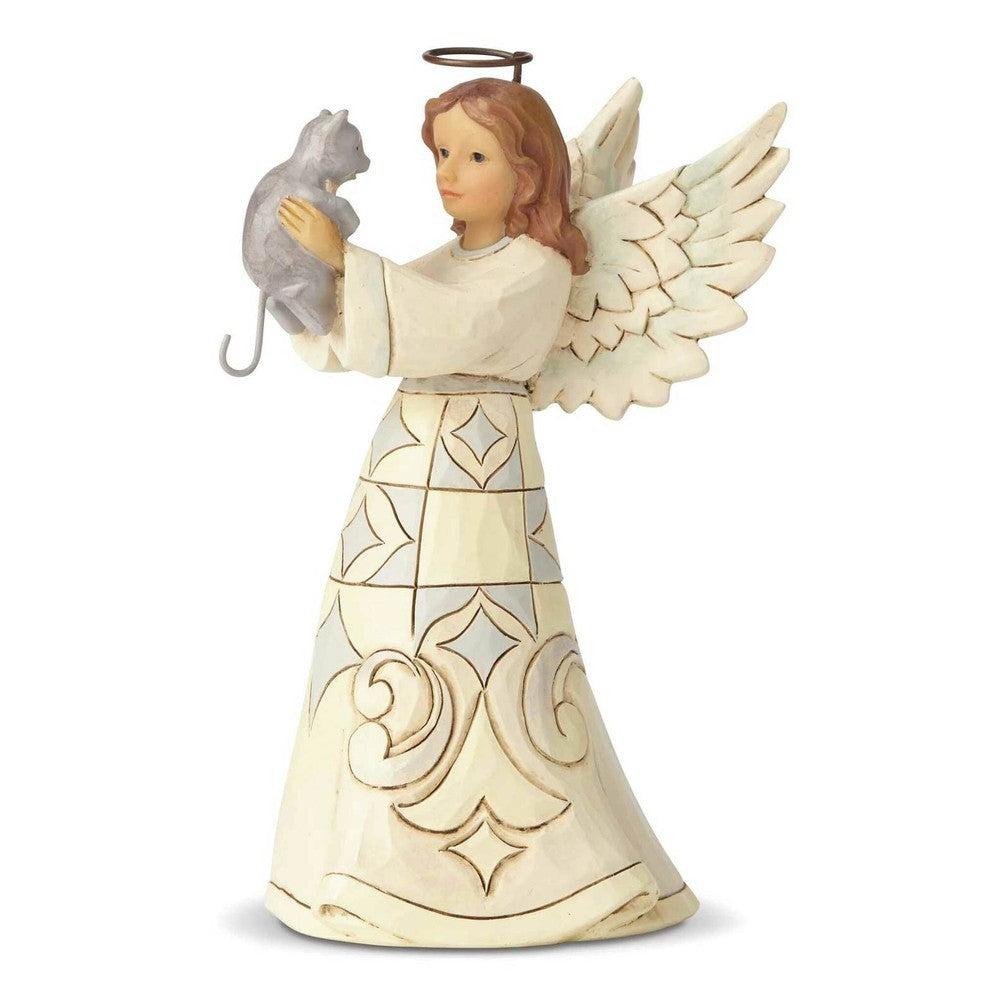 Jim Shore Heartwood Creek: White Woodland Pint Sized Angel Cat Figurine sparkle-castle