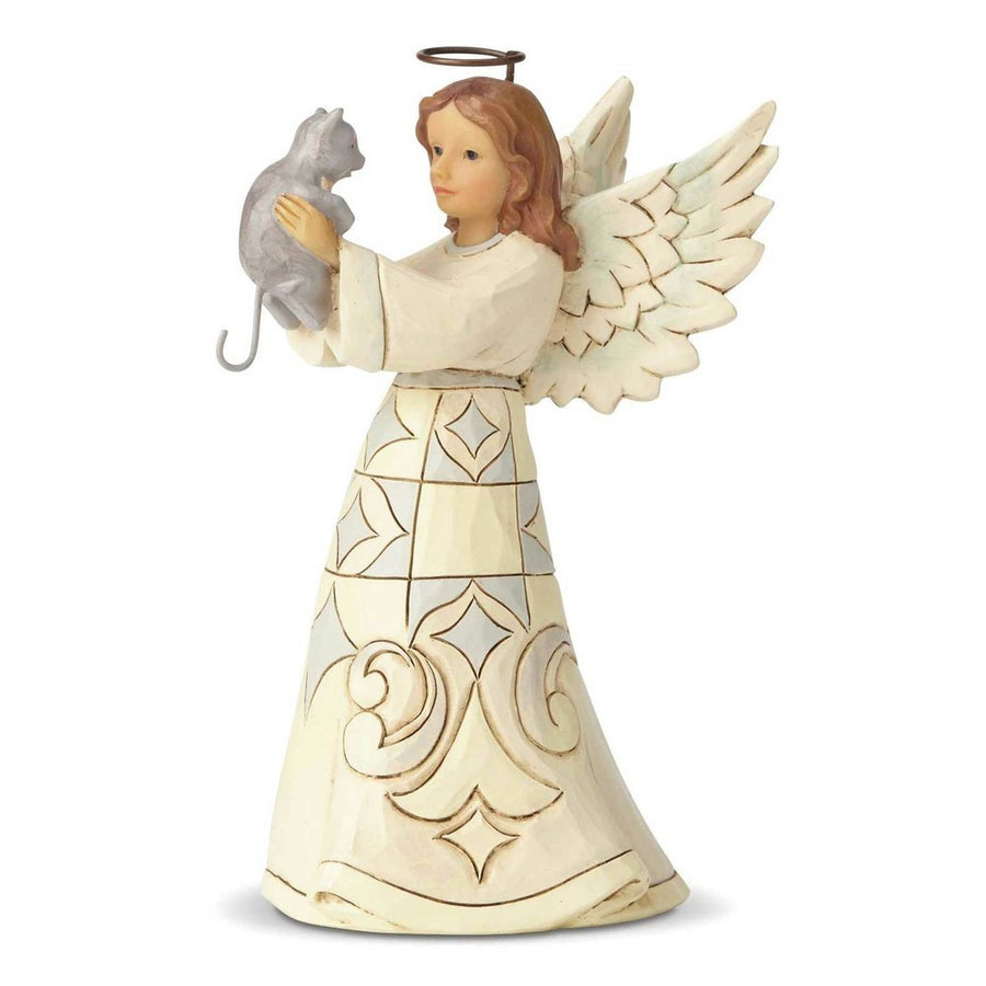 Jim Shore Heartwood Creek: White Woodland Pint Sized Angel Cat Figurine sparkle-castle