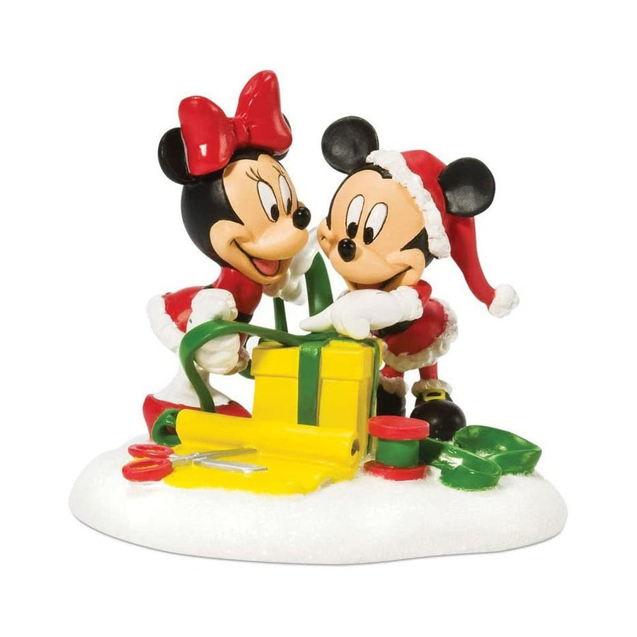 Disney Snow Village Accessory: Mickey & Minnie Wrapping Gifts Figurine sparkle-castle