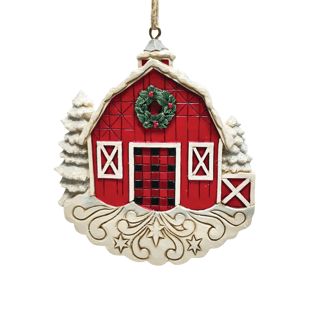 Jim Shore Country Living: Red Barn Hanging Ornament sparkle-castle