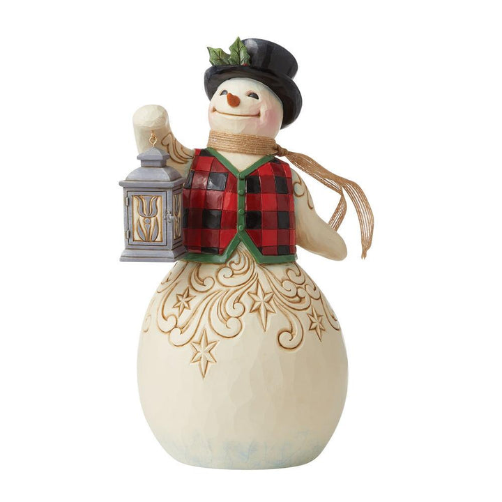 Jim Shore Country Living: Snowman Plaid Vest Lantern Figurine sparkle-castle