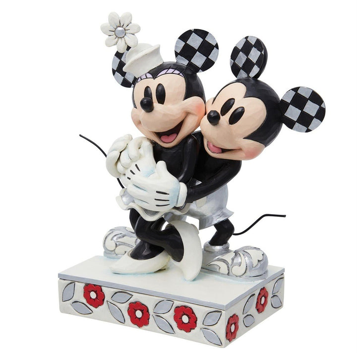 Jim Shore Disney Traditions: 100th Anniversary Mickey Holding Minnie Figurine sparkle-castle