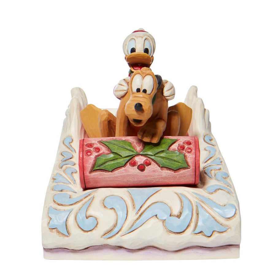 Jim Shore Disney Traditions: Donald Pluto Sledding Figurine sparkle-castle