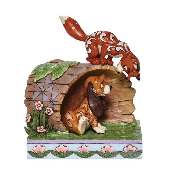 Jim Shore Disney Traditions: Fox Hound Log Figurine sparkle-castle