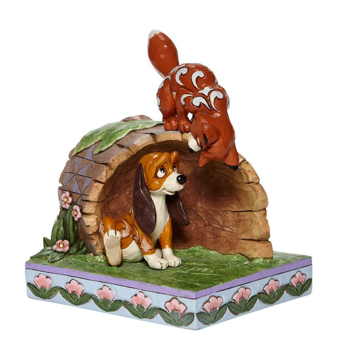 Jim Shore Disney Traditions: Fox Hound Log Figurine sparkle-castle