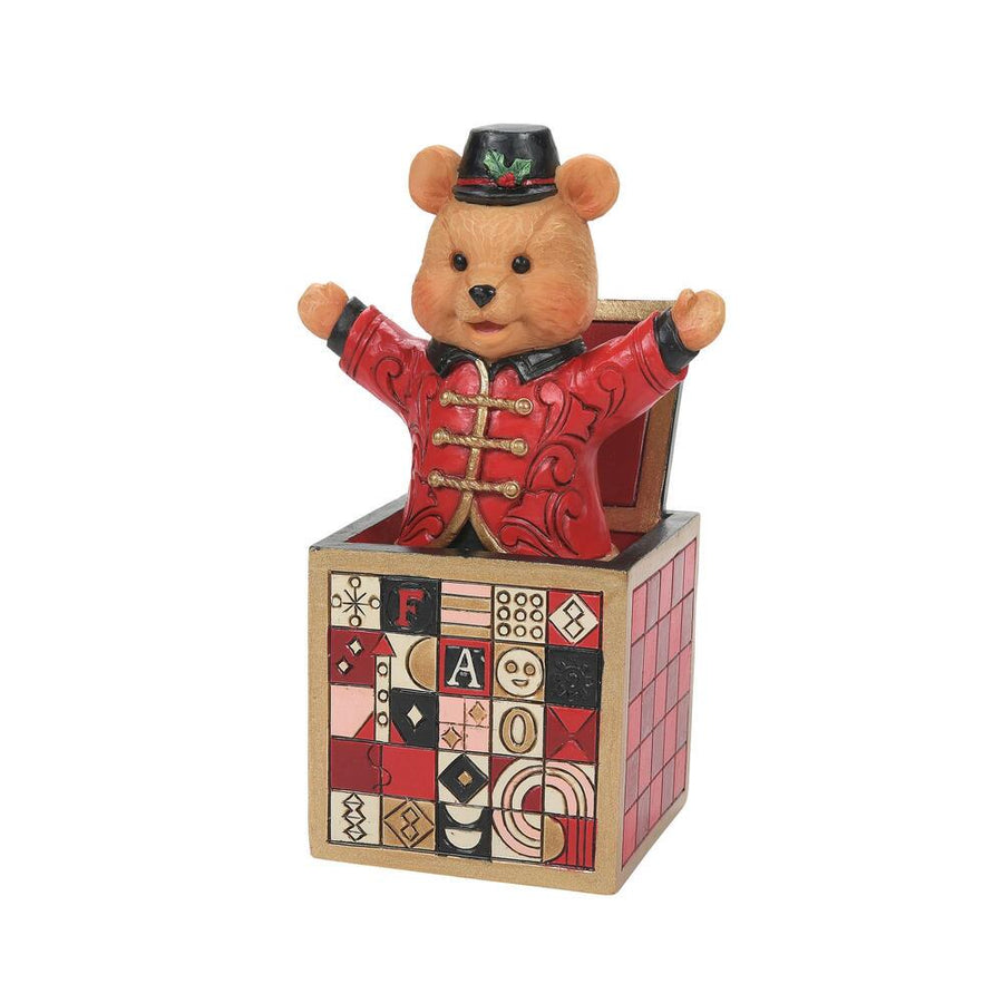 Jim Shore FAO Schwarz: Jack-in-the-Box Teddy Bear Figurine sparkle-castle