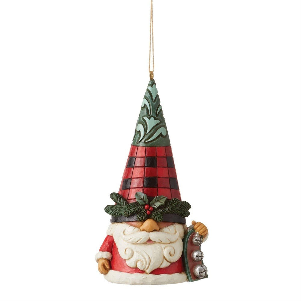 Jim Shore Heartwood Creek: Highland Glen Gnome Holding Bells Hanging Ornament sparkle-castle