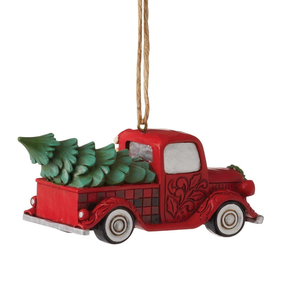 Jim Shore Heartwood Creek: Highland Glen Santa in Red Plaid Truck Hanging Ornament sparkle-castle