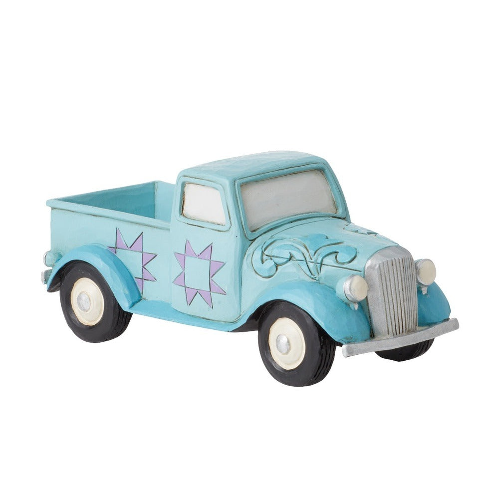 Jim Shore Heartwood Creek: Mini Blue Vintage Pick-Up Truck Figurine sparkle-castle
