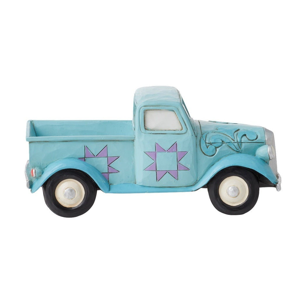 Jim Shore Heartwood Creek: Mini Blue Vintage Pick-Up Truck Figurine sparkle-castle