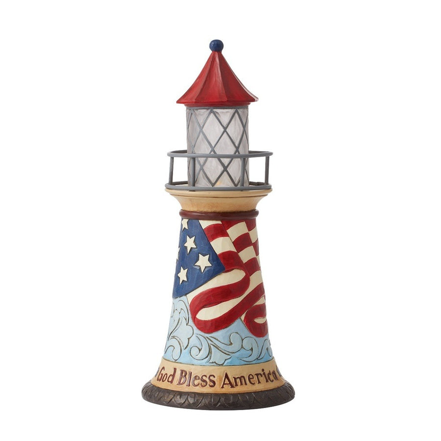 Jim Shore Heartwood Creek: Patriotic Lighted Lighthouse Figurine sparkle-castle