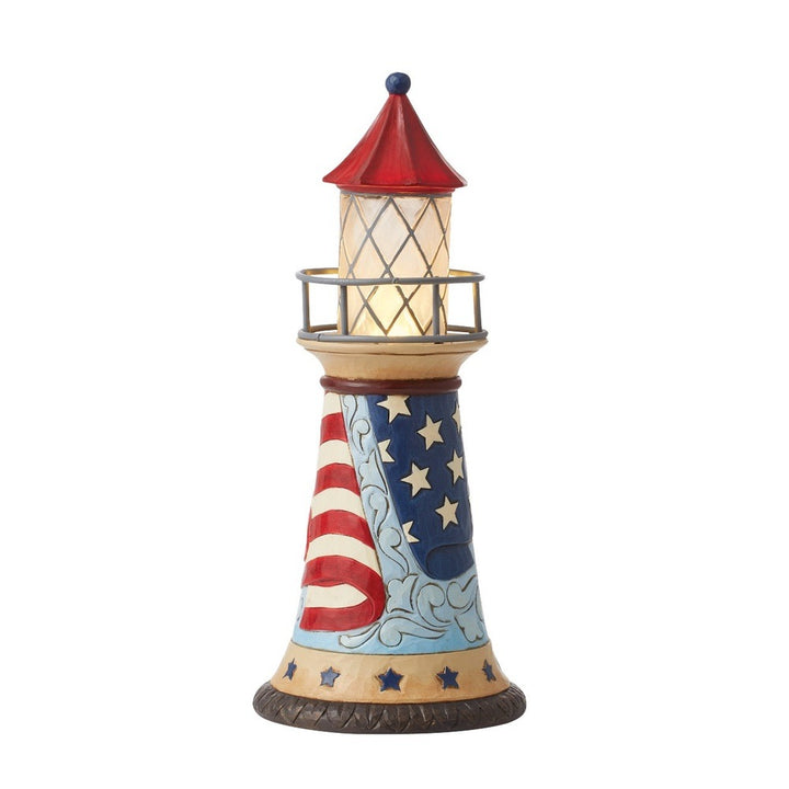 Jim Shore Heartwood Creek: Patriotic Lighted Lighthouse Figurine sparkle-castle