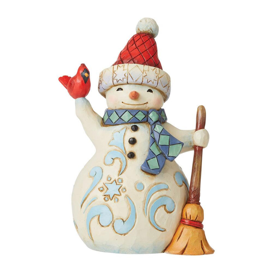 Jim Shore Heartwood Creek: Pint Sized Snowman Holding Cardinal Figurine sparkle-castle