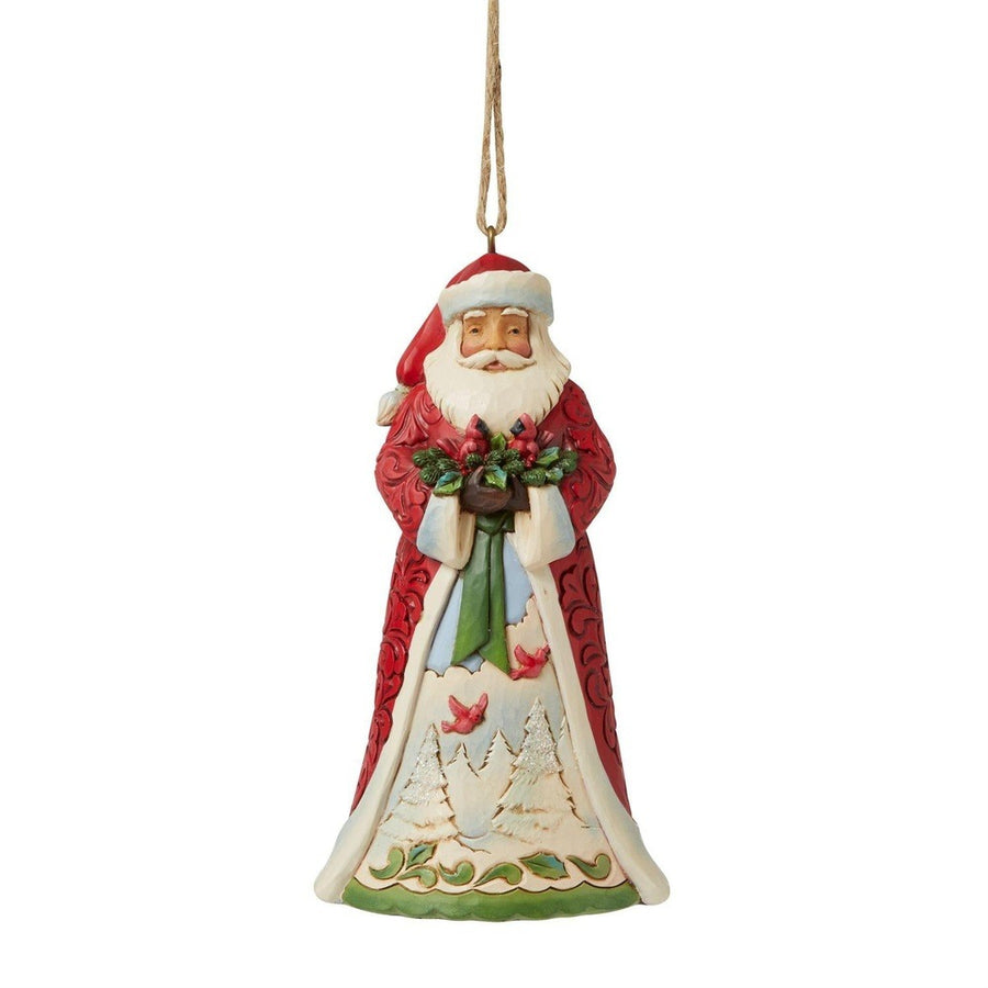 Jim Shore Heartwood Creek: Santa With Scene Holding Cardinals Hanging Ornament sparkle-castle