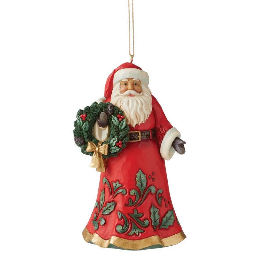 Jim Shore Heartwood Creek: Santa Holding Holly Wreath Hanging Ornament sparkle-castle